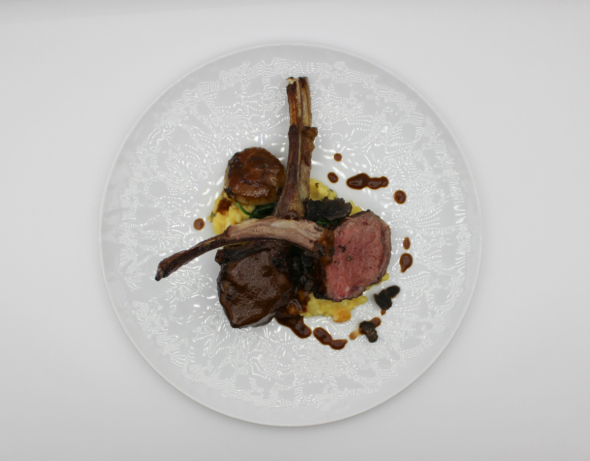 Gourmet-Lamb-Chops-Polenta-Mushrooms–-Club-at-Barefoot-Beach